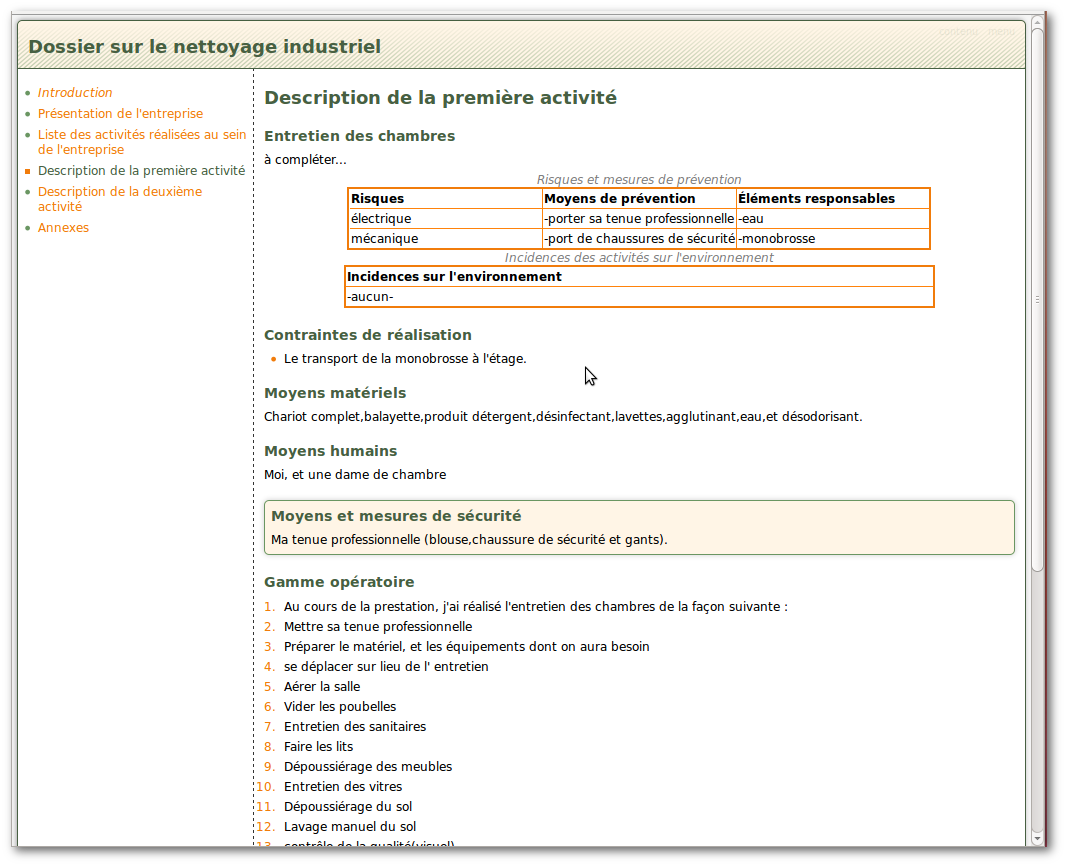 Un exemple de rendu de travail d'élève en «Publication / Support Web» de l'item «Papier» rempli.