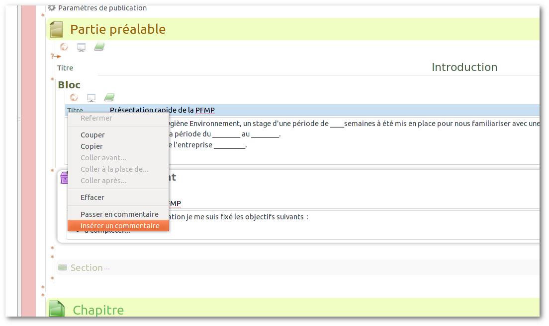 L'insertion d'un commentaire.